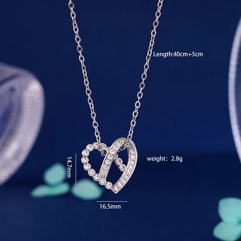304 Stainless Steel Copper Inlay Heart Shape Zircon Pendant Necklace