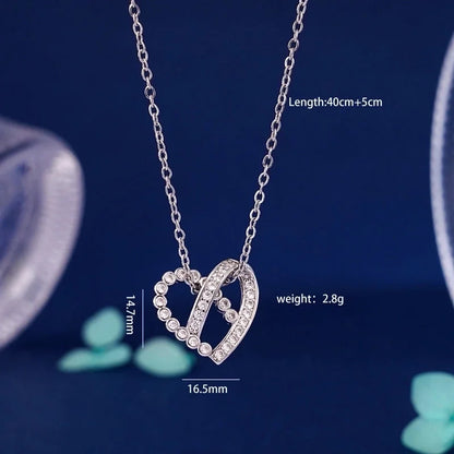 304 Stainless Steel Copper Inlay Heart Shape Zircon Pendant Necklace