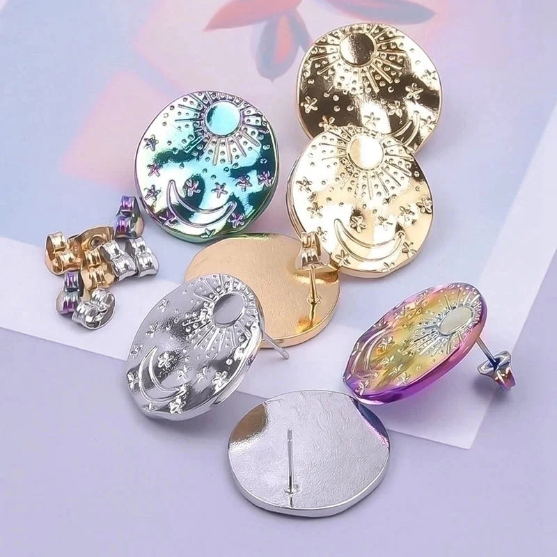 1 Pair Minimalist Round Star Plating 304 Stainless Steel 18K Gold Plated Ear Studs