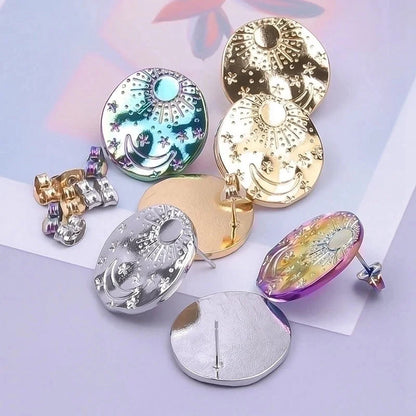 1 Pair Minimalist Round Star Plating 304 Stainless Steel 18K Gold Plated Ear Studs