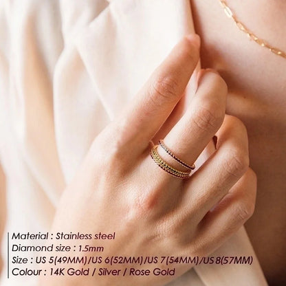 316 Stainless Steel Shiny Inlay Geometric Rhinestones Rings