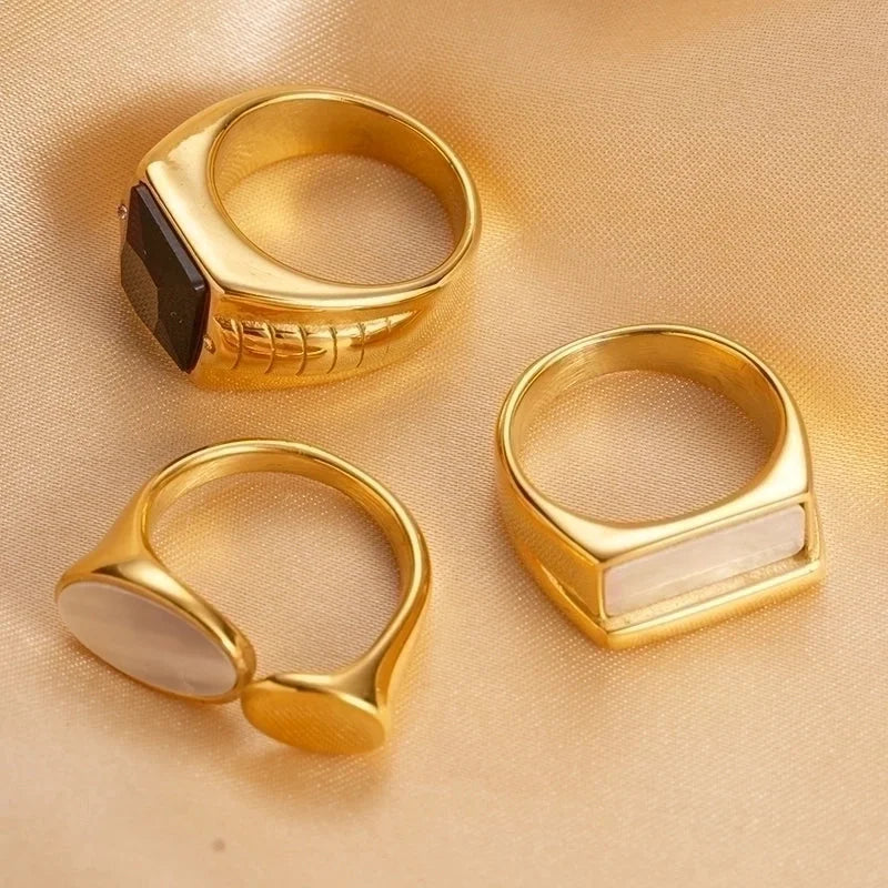 304 Stainless Steel 14K Gold Plated Casual Vacation Plating Inlay Twist Glass Stone Shell Zircon Rings