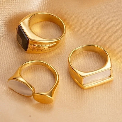 304 Stainless Steel 14K Gold Plated Casual Vacation Plating Inlay Twist Glass Stone Shell Zircon Rings