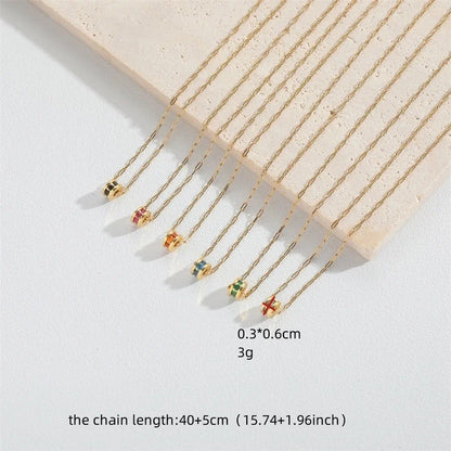 Minimalist Classic Style Commute Geometric Copper Inlay 14K Gold Plated Zircon Pendant Necklace