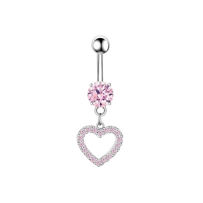 1 Piece Belly Rings Minimalist Heart Shape 304 Stainless Steel Inlay Zircon