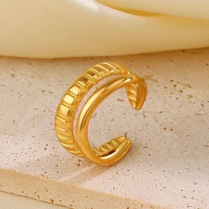304 Stainless Steel 18K Gold Plated IG Style Minimalist Lines Open Rings