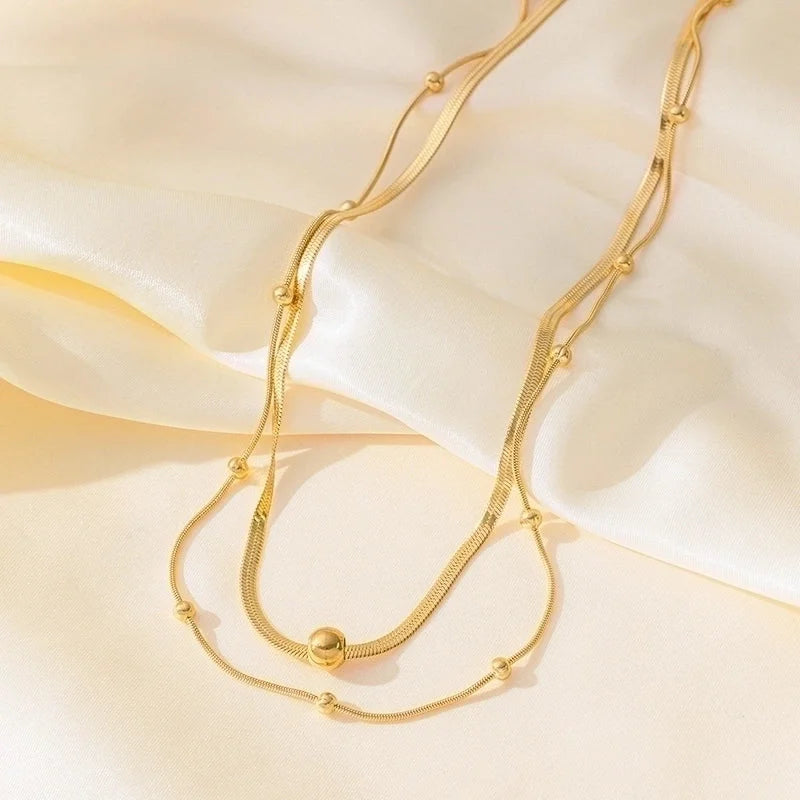 Vintage Style Minimalist Commute Geometric 304 Stainless Steel 18K Gold Plated Layered Polishing Plating Bracelets Anklet Necklace