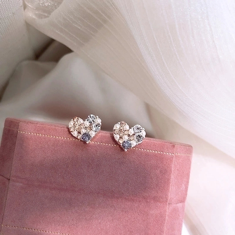 Sweet Square Heart Shape Bow Knot Imitation Pearl Alloy Rhinestone Inlay Opal Women\'s Earrings 1 Pair