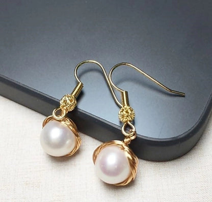 1 Pair Ethnic Style Geometric Copper Inlay Crystal Freshwater Pearl 18k Gold Plated Drop Earrings