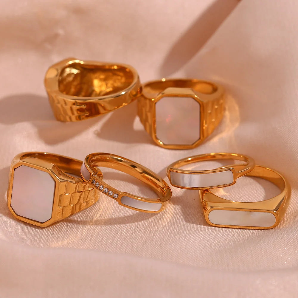 Minimalist Fashion Shell Geometric Stainless Steel 18K Gold Plated Rings