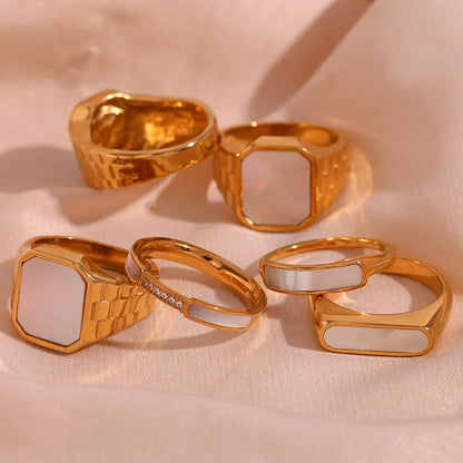 Minimalist Fashion Shell Geometric Stainless Steel 18K Gold Plated Rings