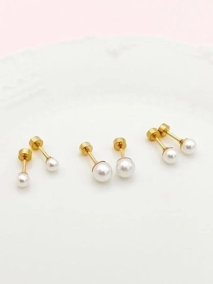 1 Pair Casual Minimalist Round Plating 304 Stainless Steel Pearl 14K Gold Plated Ear Studs