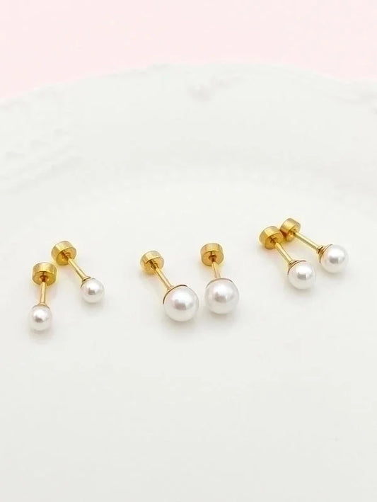 1 Pair Casual Minimalist Round Plating 304 Stainless Steel Pearl 14K Gold Plated Ear Studs