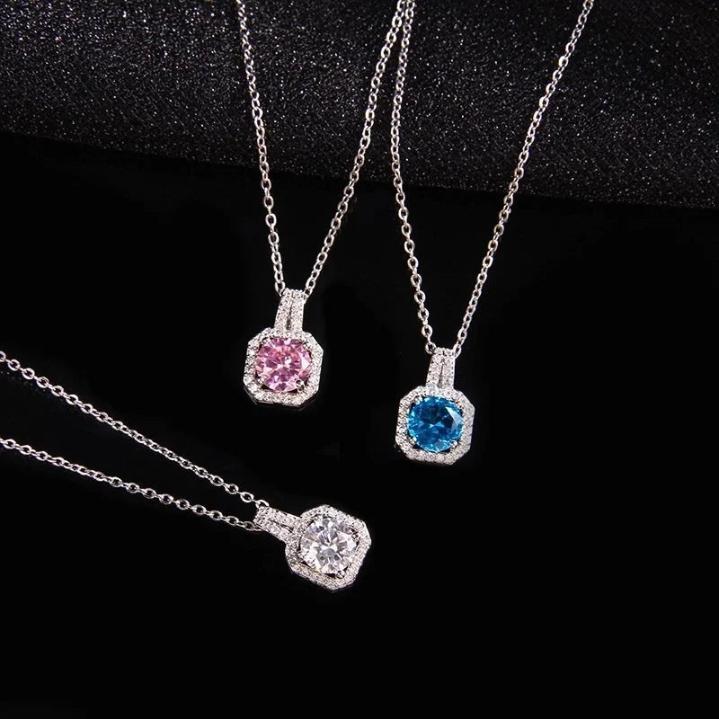 Ig Style Polygon Copper Inlay Zircon Pendant Necklace