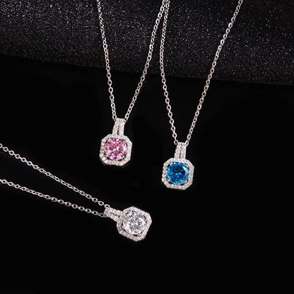 Ig Style Polygon Copper Inlay Zircon Pendant Necklace
