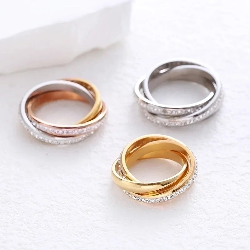304 Stainless Steel 18K Gold Plated Minimalist Plating Inlay Solid Color Rhinestones Rings