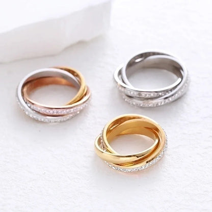 304 Stainless Steel 18K Gold Plated Minimalist Plating Inlay Solid Color Rhinestones Rings