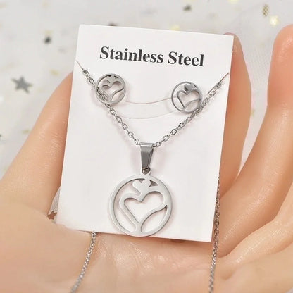 Minimalist Tortoise Star Heart Shape Stainless Steel Hollow Out Earrings Necklace 1 Set