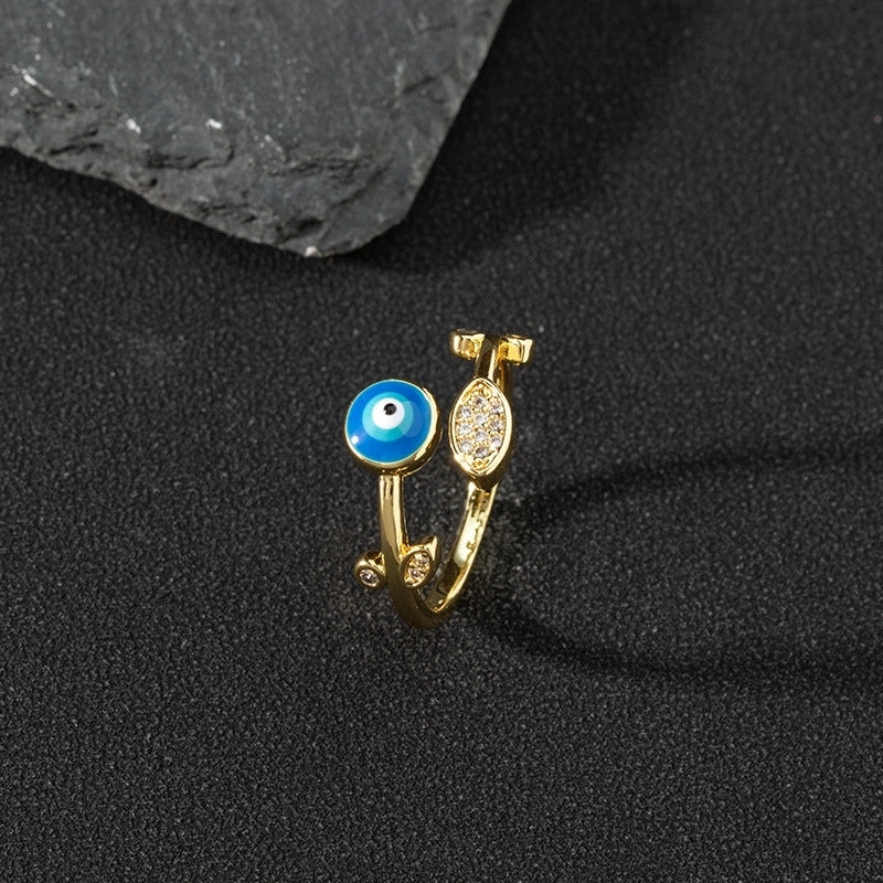 Fashion Eye Butterfly Copper Inlay Zircon Open Ring 1 Piece