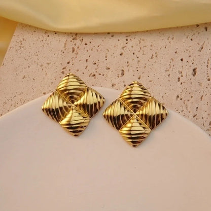 1 Pair Modern Style Geometric Flower Stamping 304 Stainless Steel Imitation Gold Drop Earrings Ear Studs