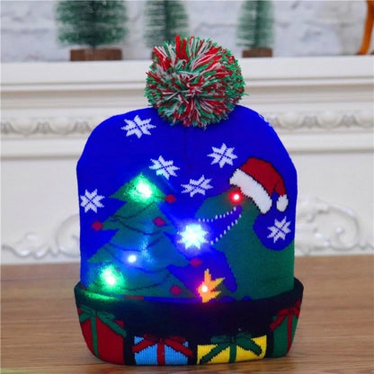 Spot Cross-border New Christmas Hat Colorful Luminous Knitted Hat Christmas Hat Adult Children Knitted Wool Christmas