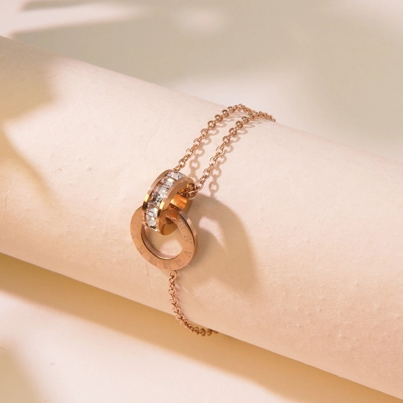 Classic Style Roman Style Commute Round Roman Numeral 304 Stainless Steel Zircon 18K Gold Plated Inlay Bracelets Earrings Necklace