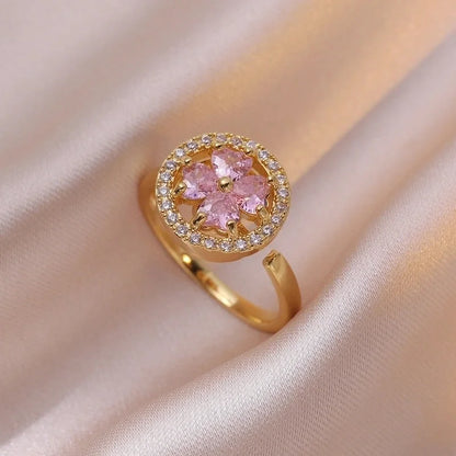 Casual Elegant Flower Copper Zircon Open Rings