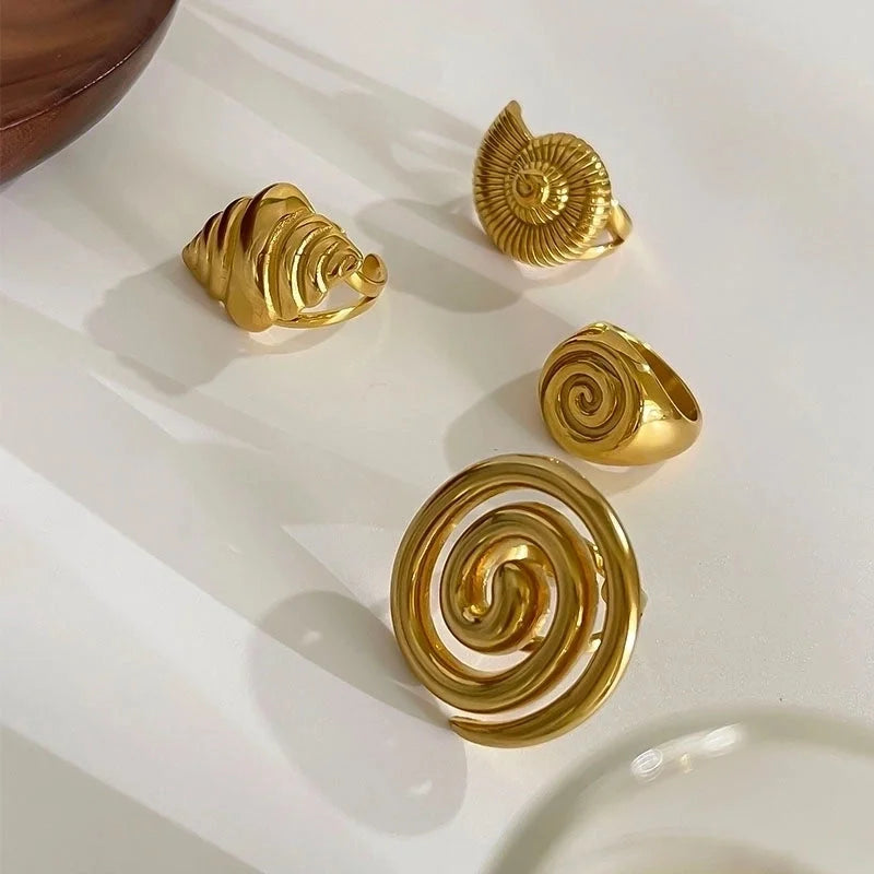 Casual Nordic Style Retro Geometric 316L Stainless Steel 18K Gold Plated Irregular Open Rings