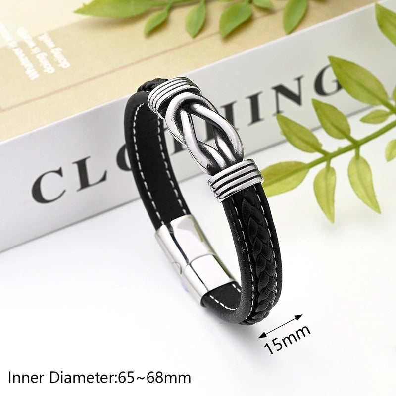 Casual Modern Style Minimalist Totem Solid Color Skull 304 Stainless Steel Genuine Cowhide Handmade Polishing Gold Plated Halloween Men's Wristband