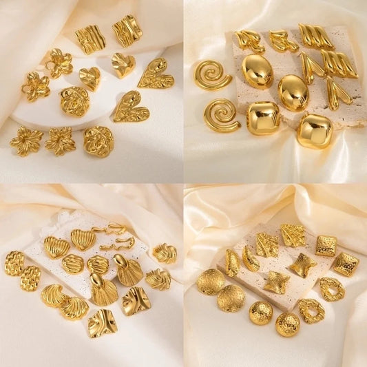 1 Pair Classic Style Geometric Oval Heart Shape Plating 304 Stainless Steel Ear Studs