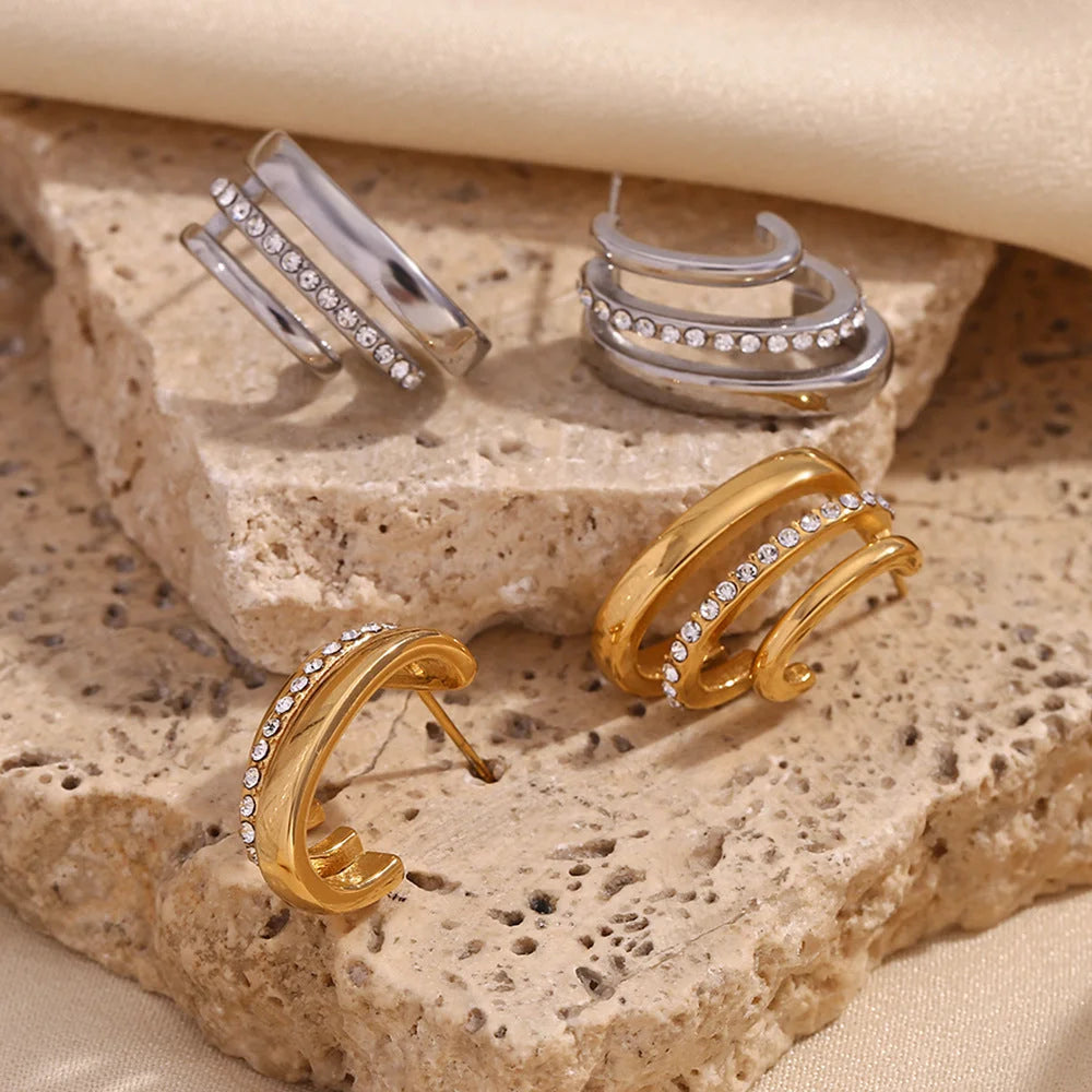 Fashion Circle Geometric Stainless Steel 18K Gold Plated Stud Earrings