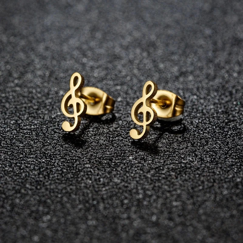 1 Pair Cute Minimalist Animal Notes Polishing 304 Stainless Steel 18K Gold Plated Ear Studs