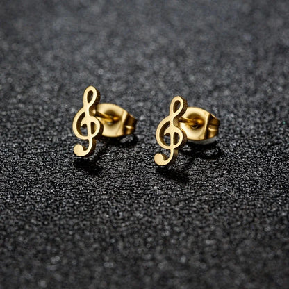 1 Pair Cute Minimalist Animal Notes Polishing 304 Stainless Steel 18K Gold Plated Ear Studs