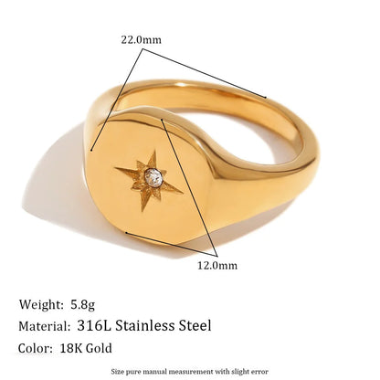 Fashion Versatile Octagram Geometric Stainless Steel 18K Gold Plated Rings