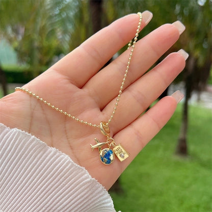 Multi-Style Copper Plating 18K Gold Full Diamond Zircon Travel Around The World Travel Style Series Clip Bead Necklace Necklace Suitable For Daily Wear Of All Ages Suitable For Gifts Original New Arrivals