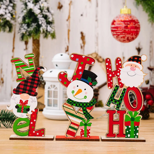 2 Pieces Christmas Decoration Supplies Wooden Letter Ornaments Old Man Snowman Gnome Colorful Letter Decoration