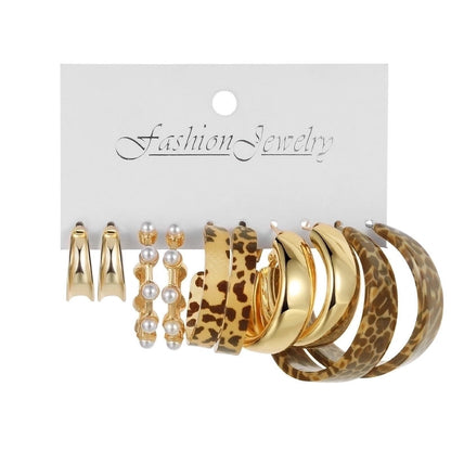 Retro Round Alloy Plating Artificial Pearls Women\'s Earrings Ear Studs 6-piece Set