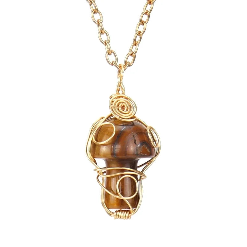 Minimalist Mushroom Natural Stone Handmade Pendant Necklace 1 Piece