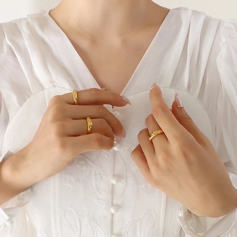 Fashion Star 304 Stainless Steel Zircon 18K Gold Plated Plating Inlay Rings