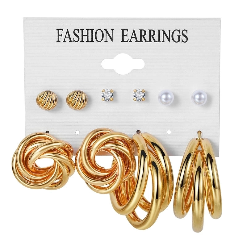 Retro Round Alloy Plating Artificial Pearls Women\'s Earrings Ear Studs 6-piece Set