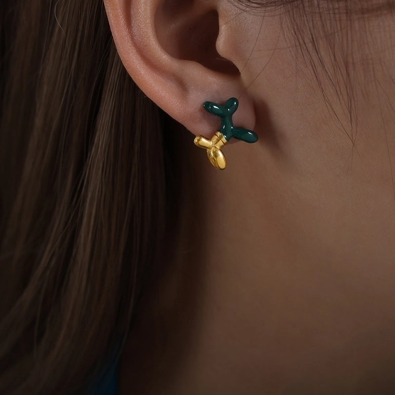 1 Pair IG Style Dog Enamel Plating Titanium Steel 18K Gold Plated Ear Studs