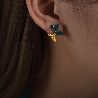 1 Pair IG Style Dog Enamel Plating Titanium Steel 18K Gold Plated Ear Studs