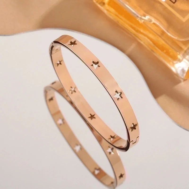 Minimalist Star Titanium Steel Plating Hollow Out Bangle