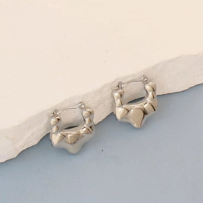 1 Pair Minimalist Round Square Heart Shape 304 Stainless Steel Earrings