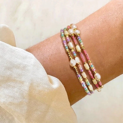 Freshwater Pearl Glass Beaded Geometric Bracelets