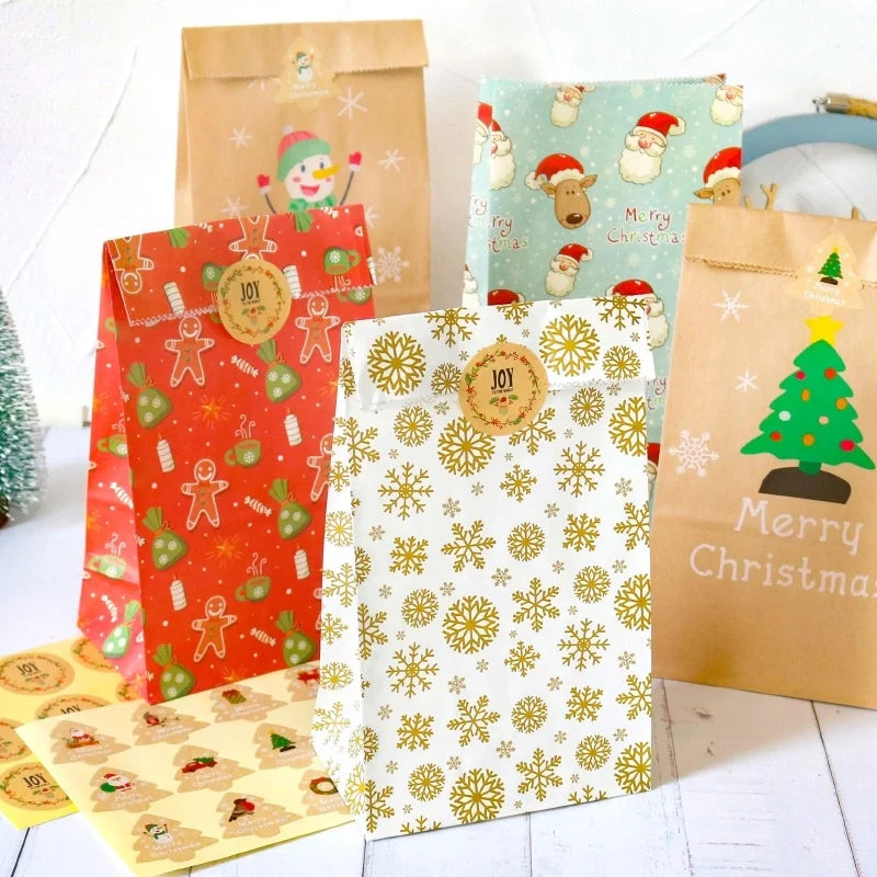 Christmas Cartoon Style Christmas Tree Santa Claus Kraft Paper Party Gift Bags Gift Wrapping Supplies