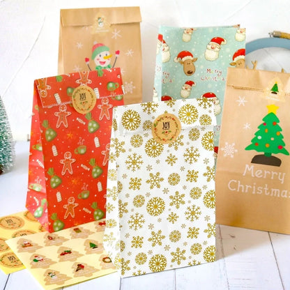 Christmas Cartoon Style Christmas Tree Santa Claus Kraft Paper Party Gift Bags Gift Wrapping Supplies