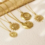 Minimalist Classic Style Sun Moon 304 Stainless Steel 18K Gold Plated Plating Pendant Necklace