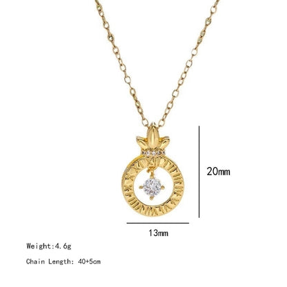 304 Stainless Steel Copper 18K Gold Plated K Gold Plated Inlay Heart Shape Wings Butterfly Zircon Pendant Necklace