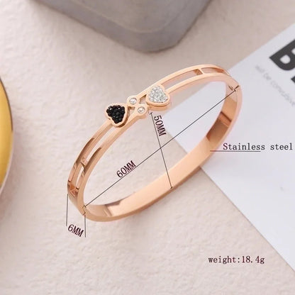Ins Style Minimalist Heart Shape Stainless Steel Plating Inlay Rhinestones 18k Gold Plated Bangle